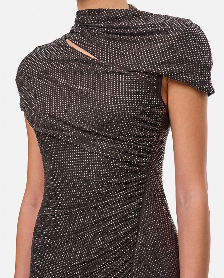 Self-Portrait - SLATE RHINESTONE MESH CUT OUT MIDI DRESS_4
