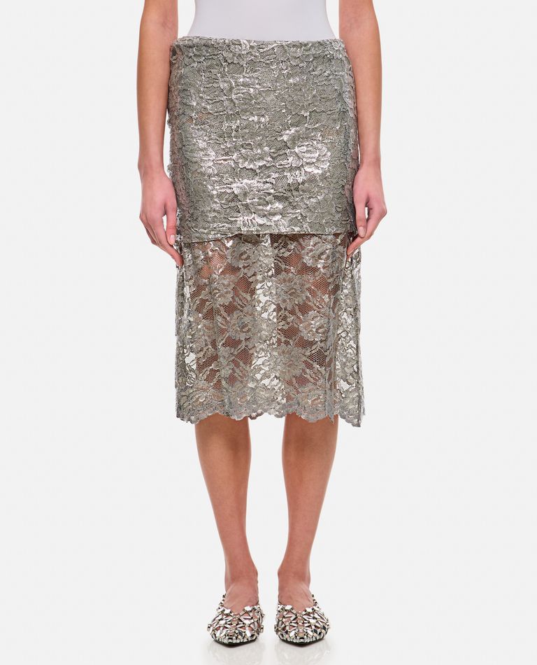 Attico Lace Midi Skirt In Silver