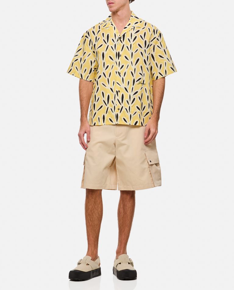Jacquemus Yellow Cotton Jean Shirt With Playful Leaf Pattern In Yellow