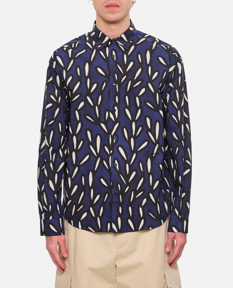 Jacquemus 'la Chemise Jean' Blue Shirt With Spread Collar And All-over Logo Motif In Blue