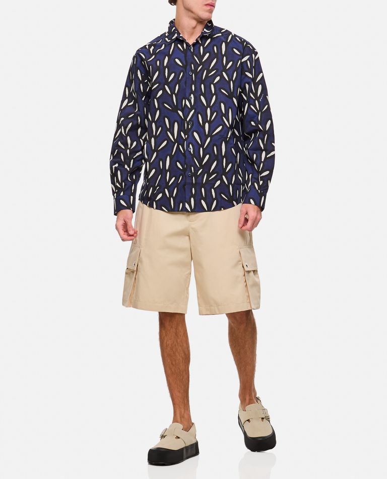 Jacquemus 'la Chemise Jean' Blue Shirt With Spread Collar And All-over Logo Motif In Blue