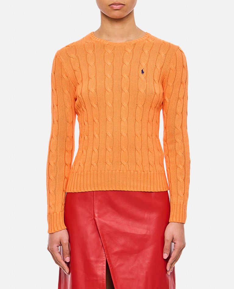 Polo Ralph Lauren Cable Knit Pullover With Ribbed Finish In Orange