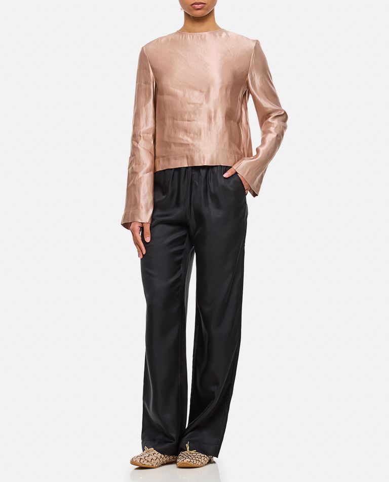 Shop Loulou Studio Silk And Linen Round Neck Blouse In Rose