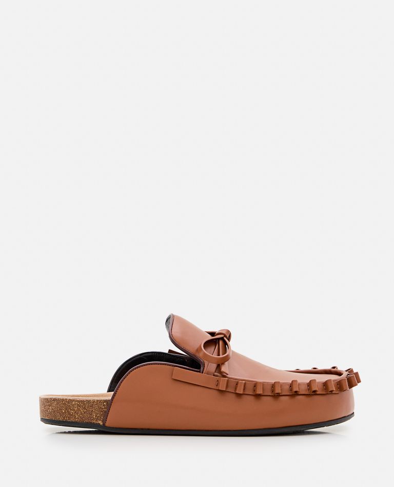 Jw Anderson Leather Slippers With Ruffle Trim And Bow In Brown