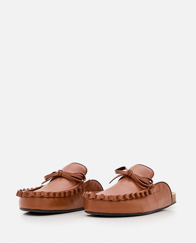 Jw Anderson Leather Slippers With Ruffle Trim And Bow In Brown