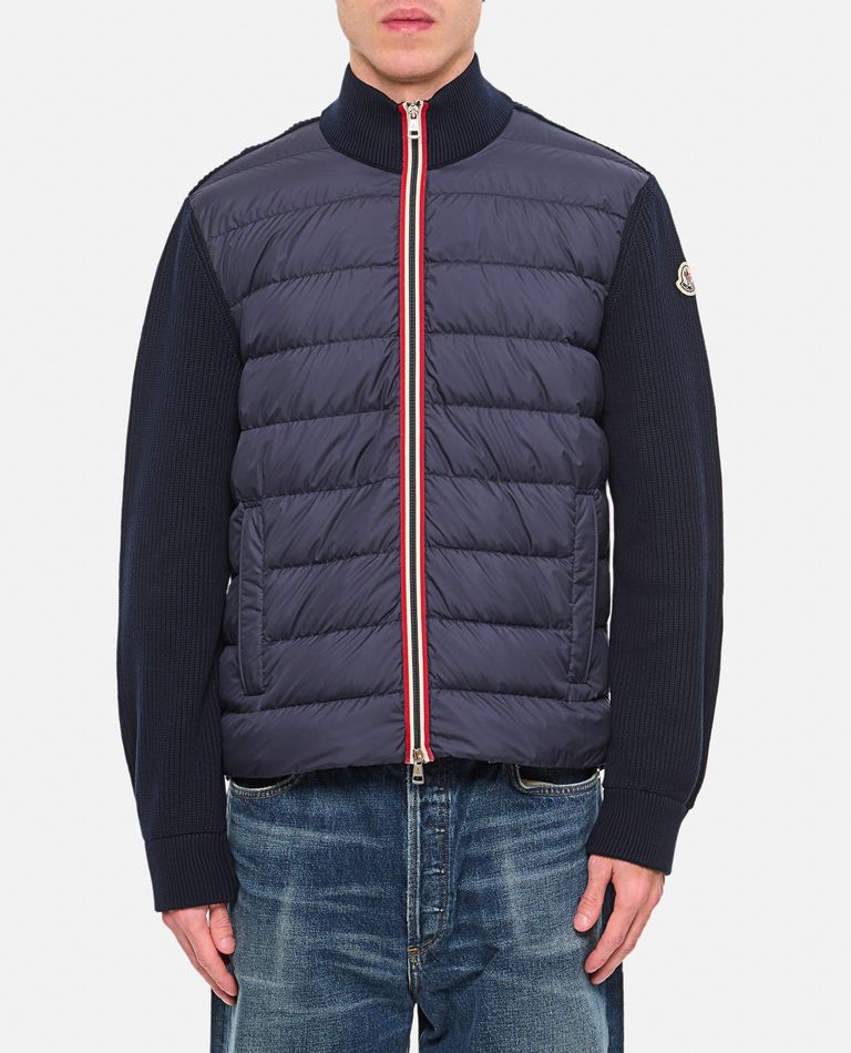 Moncler Padded Front Panel Cardigan With High Collar In Blue