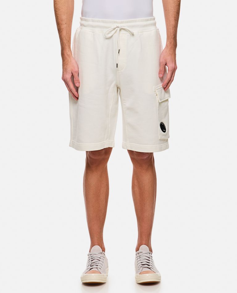 C.p. Company Cargo Shorts In Lightweight Brushed Cotton Fleece In White