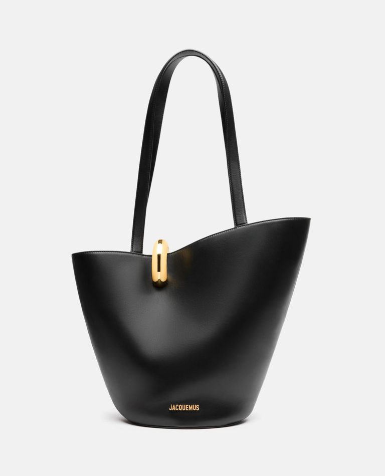 Jacquemus The Medium Bambola Asymmetric Leather Bucket Bag In Black