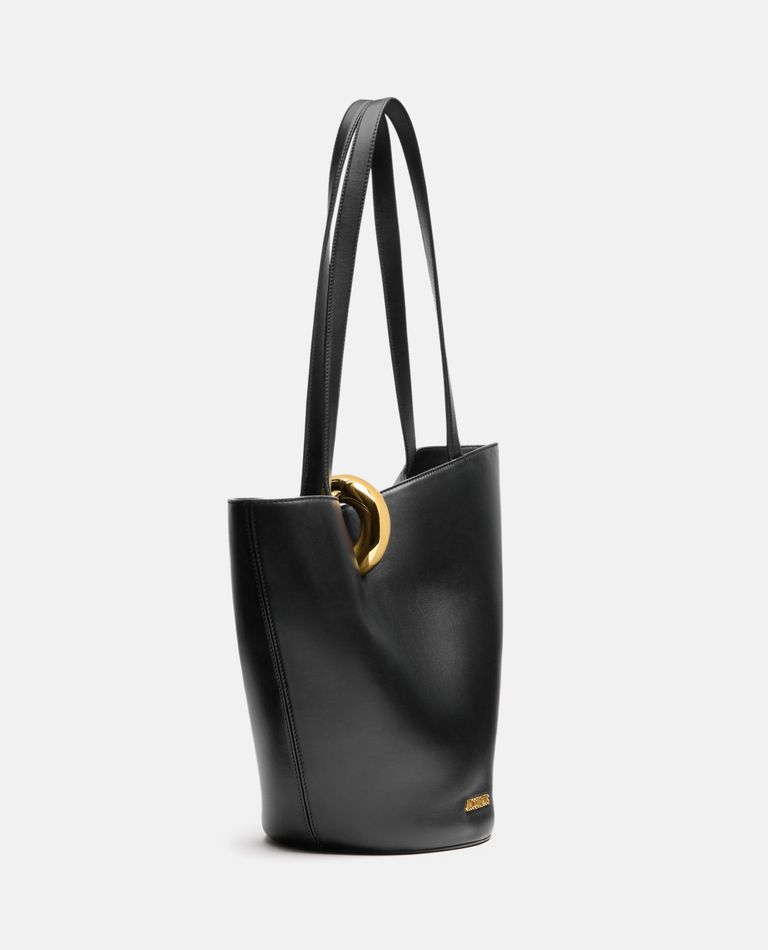 Jacquemus The Medium Bambola Asymmetric Leather Bucket Bag In Black