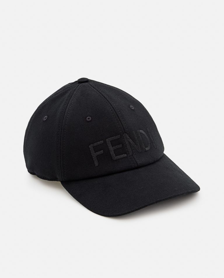 Fendi Men Wool Blend Baseball Hat With Logo Embroidery In Black