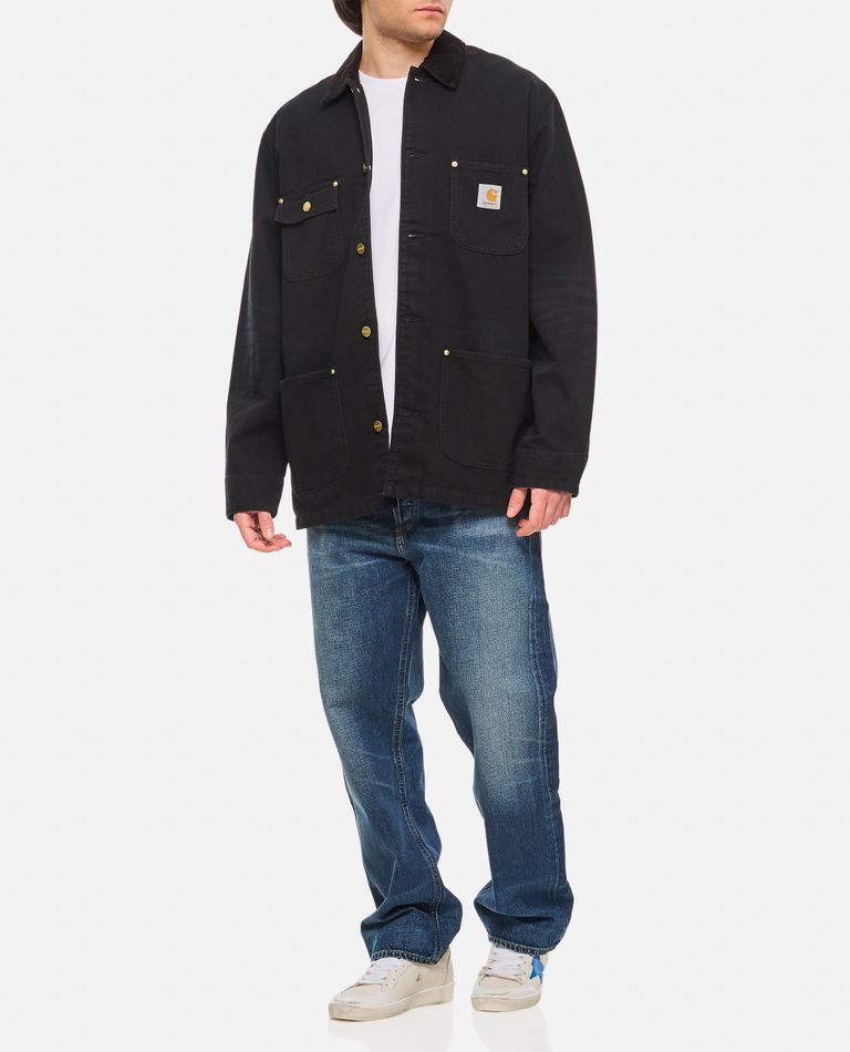 Carhartt Michigan Corduroy-trimmed Organic Cotton-canvas Chore Jacket In Black