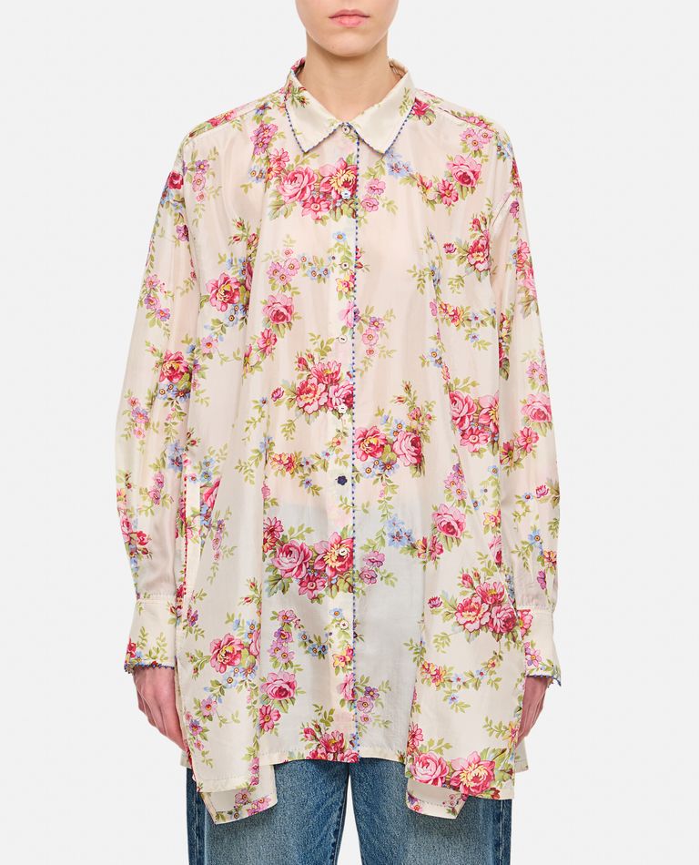 Péro White Wide Floral Print Shirt In Multicolor