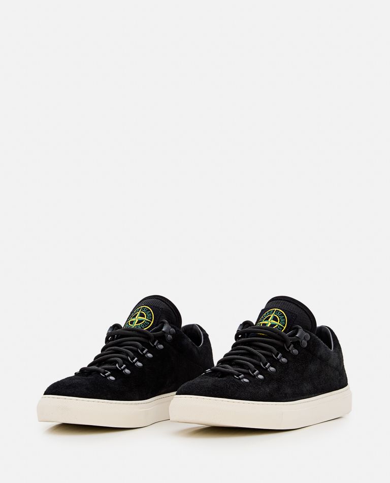 Stone Island Black Low Top Sneakers With Logo Patch On The Tongue In Suede Man In Black