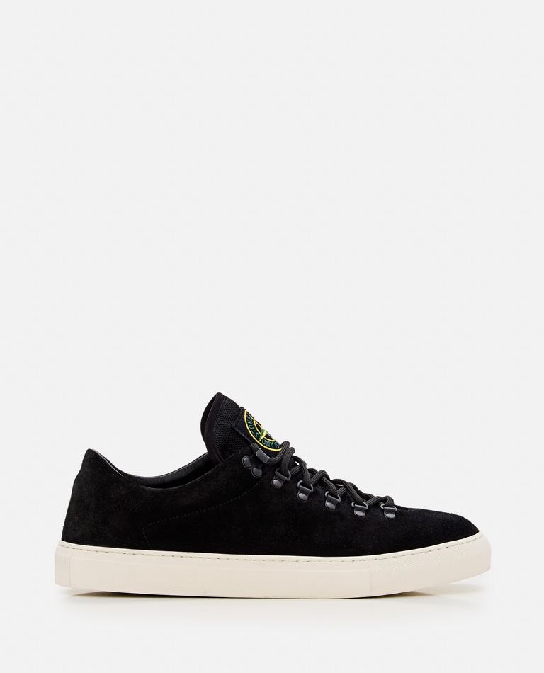 Stone Island Black Low Top Sneakers With Logo Patch On The Tongue In Suede Man In Black