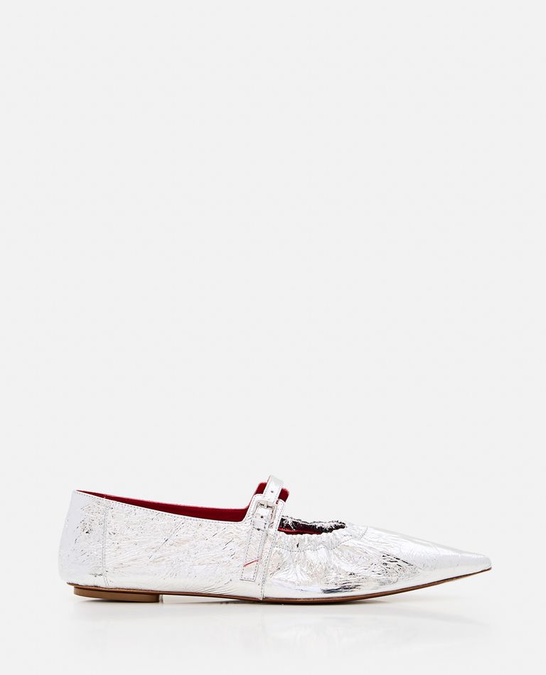 Plan C Metallic Ballet Flats In Silver