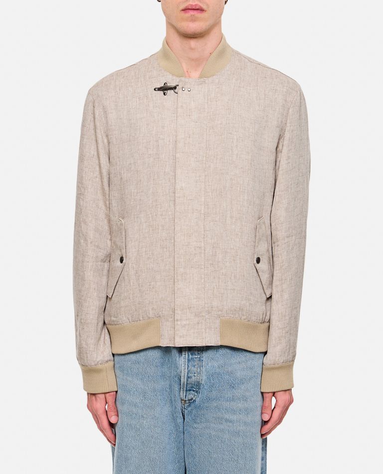 Fay Beige Jacket In Linen With Hook In Beige