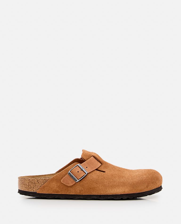 Birkenstock Buckle Detail Flat Sole Round Toe Slipper In Brown
