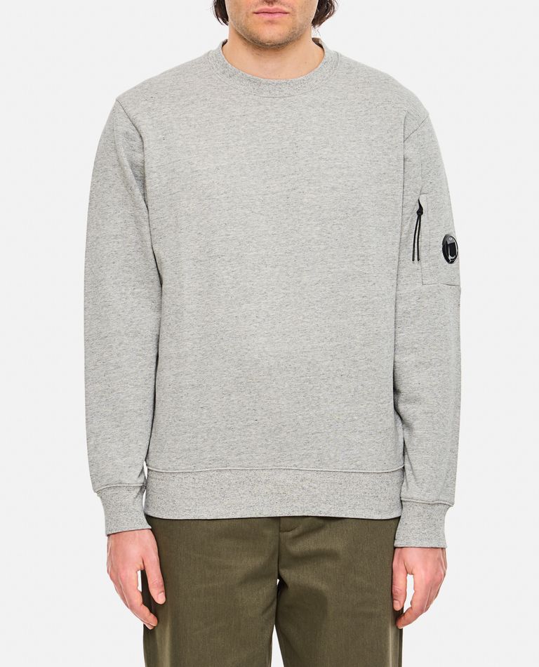 C.p. Company Gray Diagonal Raised Fleece Crewneck Lens Sweatshirt In Grey