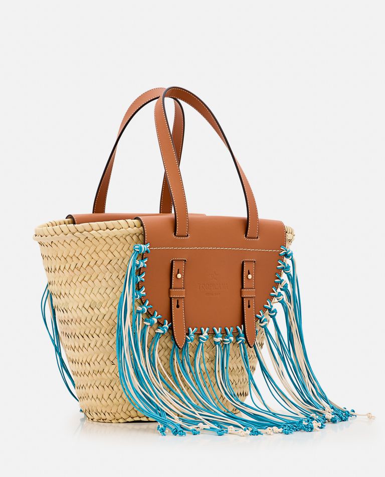 Cuba Lab Structured Brown Handbag With Woven Straw In Brown