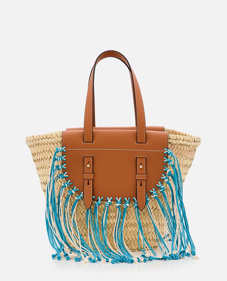 Cuba Lab Structured Brown Handbag With Woven Straw In Brown