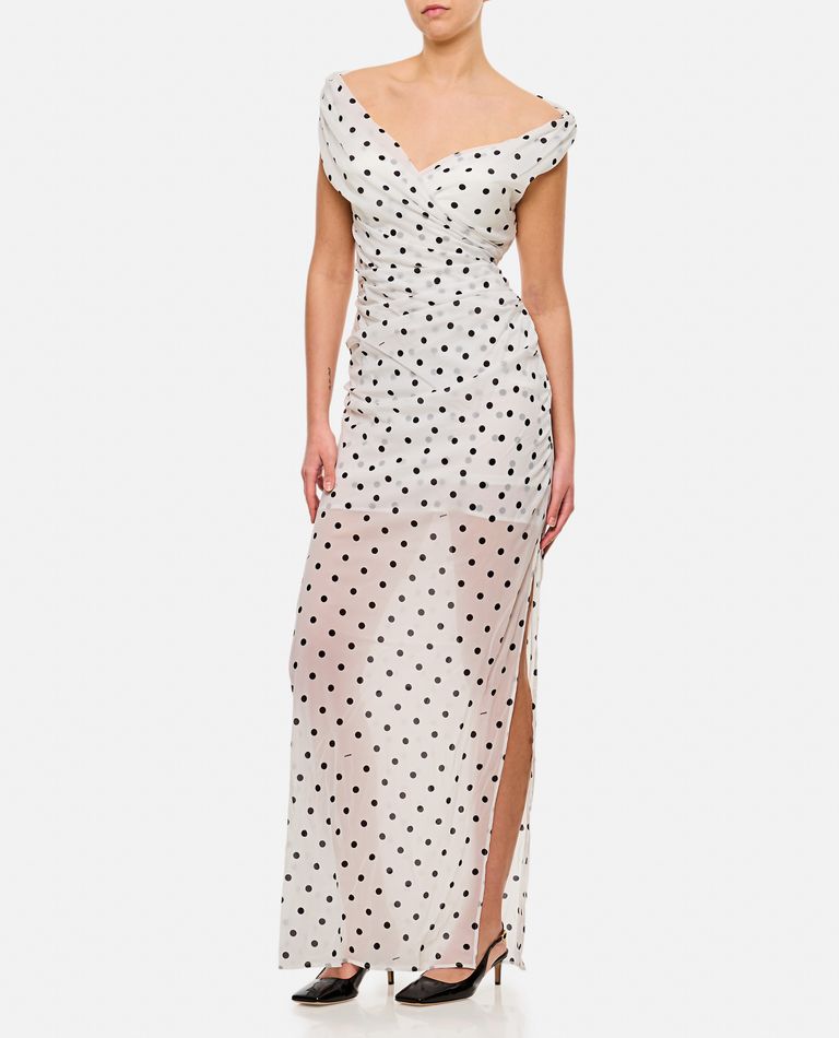 Jacquemus Rita Draped Gathered Polka-dot Crepe De Chine Maxi Dress In White
