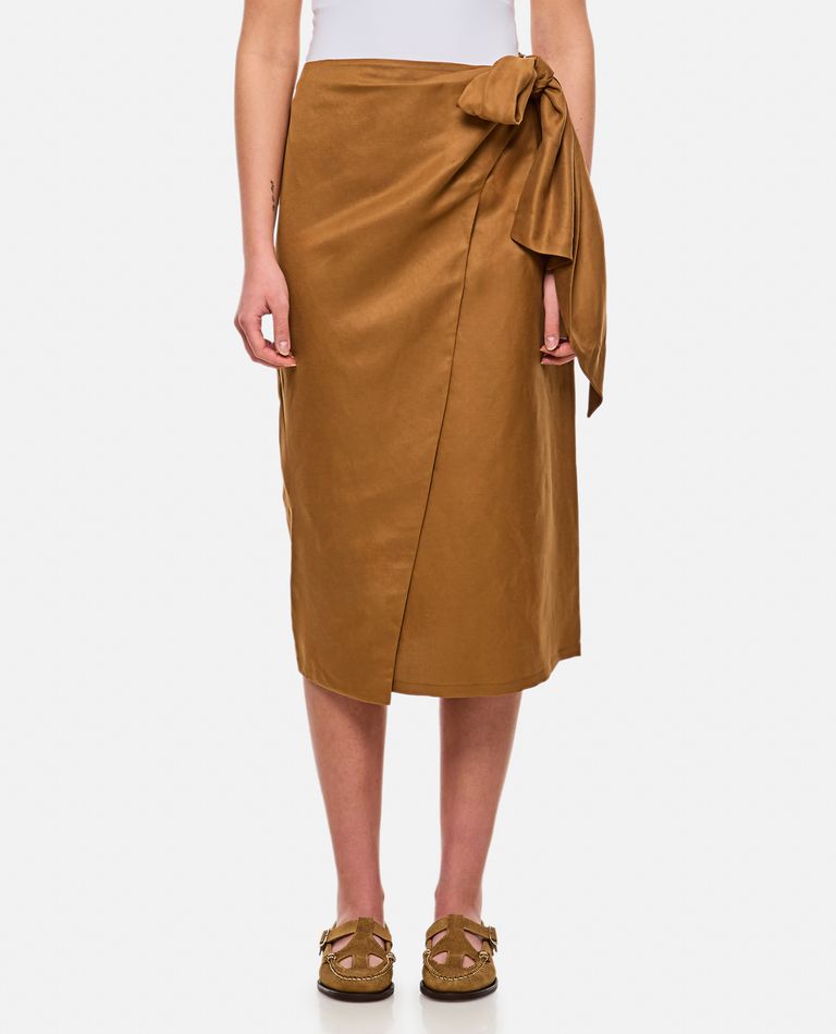 Max Mara Tequila Skirt In Linen And Silk Twill In Brown