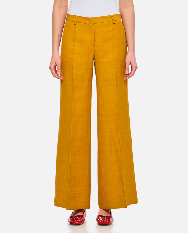 Alberto Biani Wide-leg Soft Pants With Front Closure And Side Pockets In Yellow