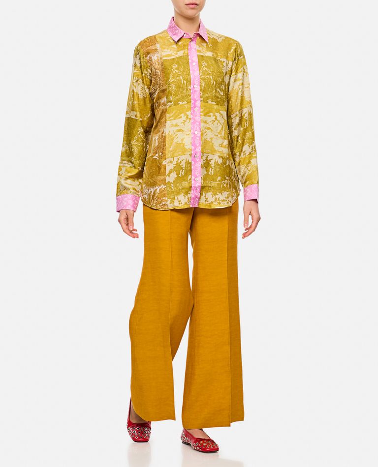 Alberto Biani Wide-leg Soft Pants With Front Closure And Side Pockets In Yellow
