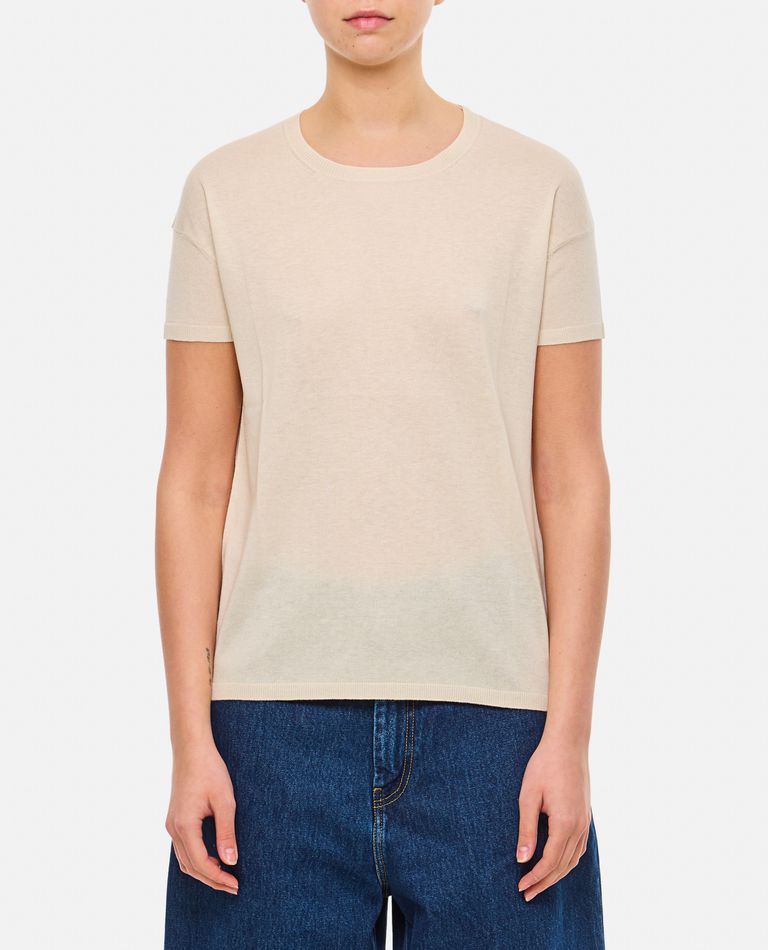 Hira Short Sleeve Ribbed Crew Neck Sweater In Neutral