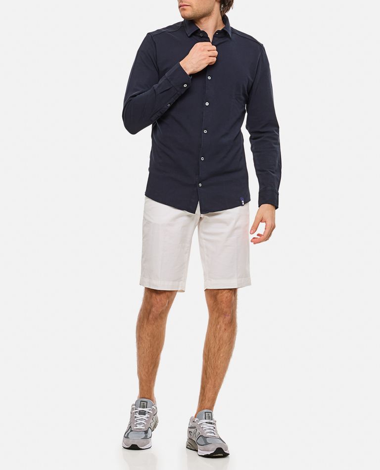 Drumohr Piquet Shirt With Button-down Collar And Tailored Fit In Blue