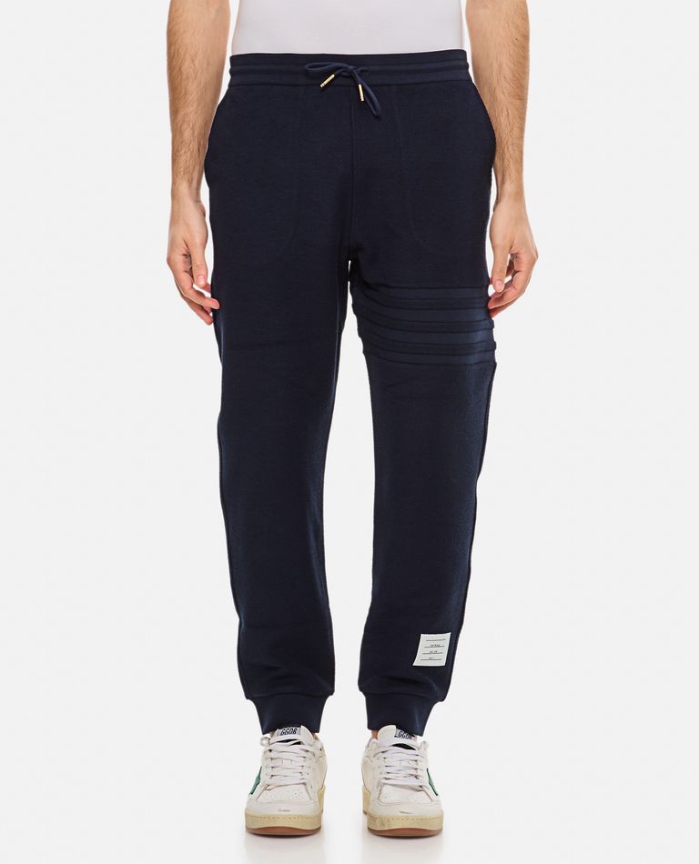 Thom Browne Flecked Knitted Track Pants In Blue