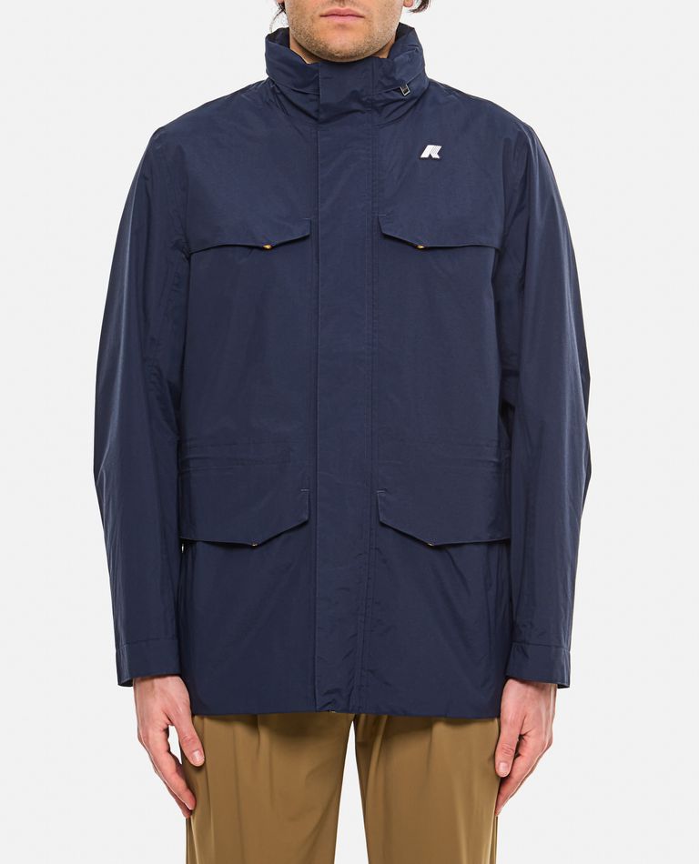 K-way Blue Jacket With Four Pockets And Logo Patch In Black