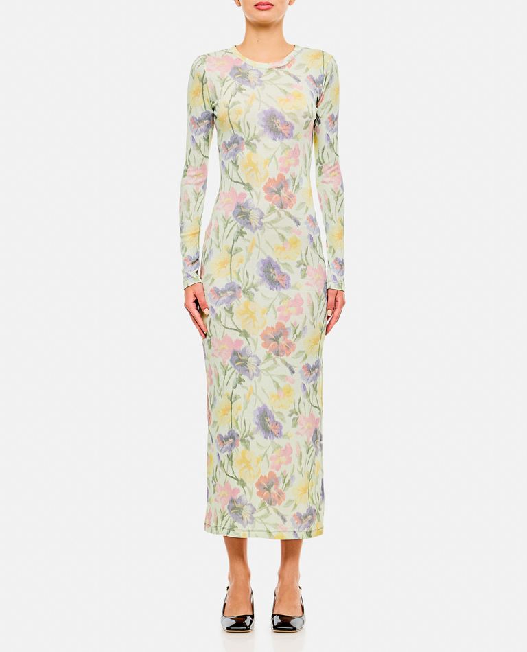 Loewe Women Morning Glory Print Cotton And Silk Multicolor Dress