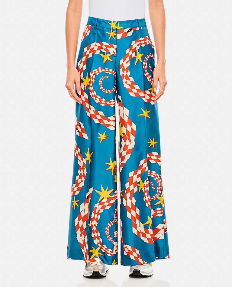 Alberto Biani Multicolor Spiral And Star Pattern Wide Pants In Blue