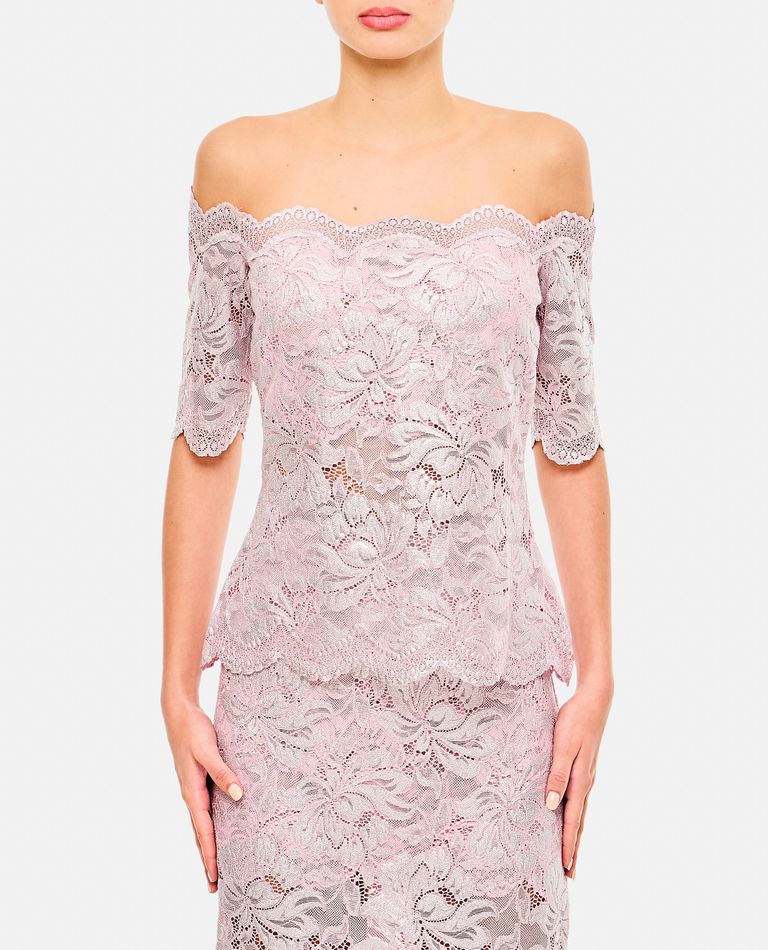 Rabanne Off-the-shoulder Lace Top With Floral Patterns In Rose
