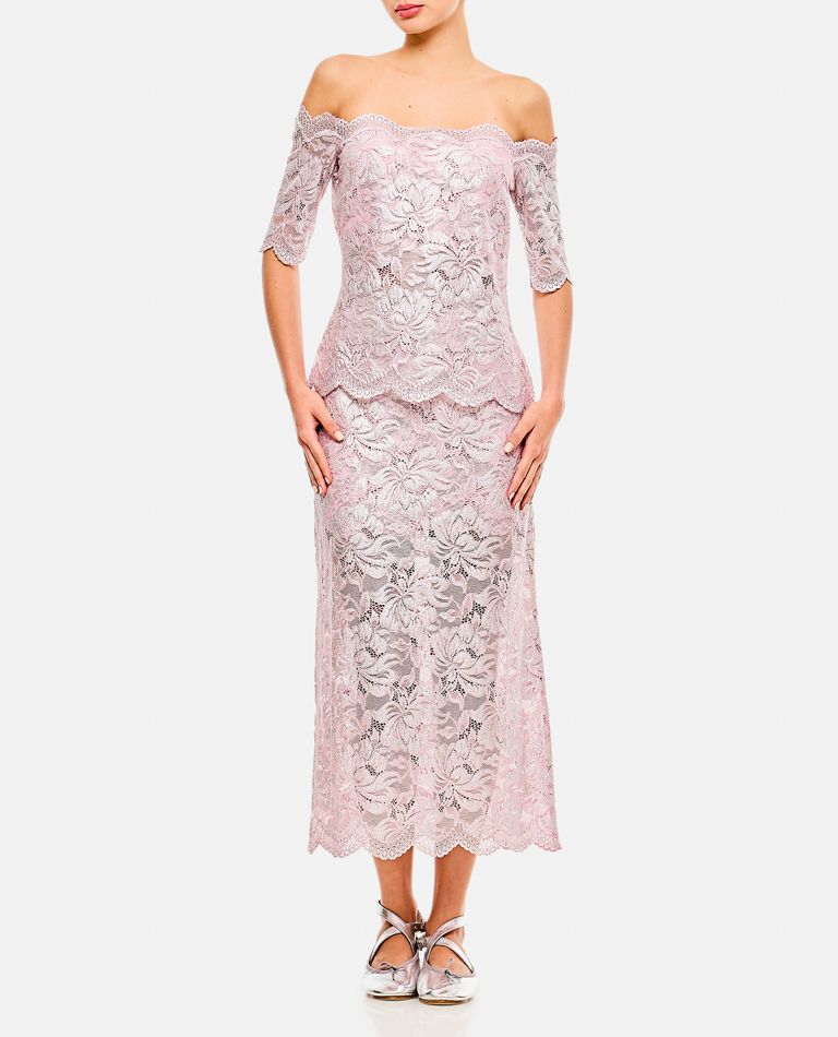 Rabanne Off-the-shoulder Lace Top With Floral Patterns In Rose