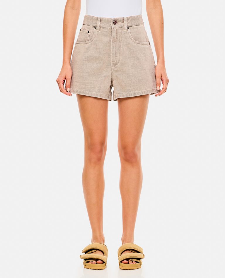 Fendi Beige 5-pocket Shorts With Embossed Logo Detail In Gray