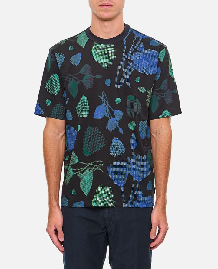 PS Paul Smith - BLACK HALF TONE FLORAL T-SHIRT WITH PIXELATED FLOWER PRINT_1