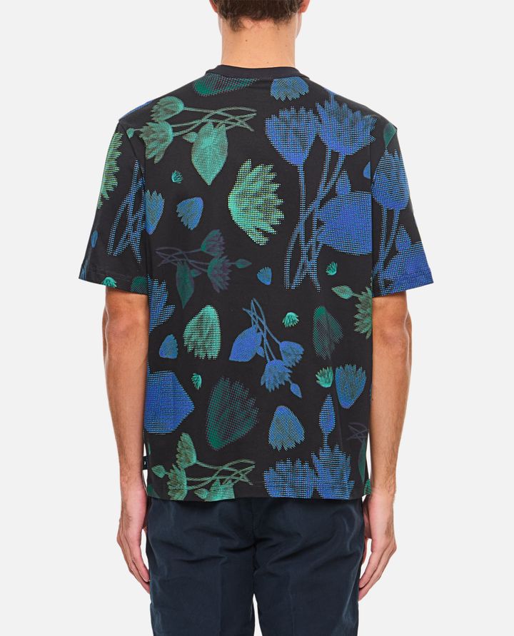 PS Paul Smith - BLACK HALF TONE FLORAL T-SHIRT WITH PIXELATED FLOWER PRINT_3