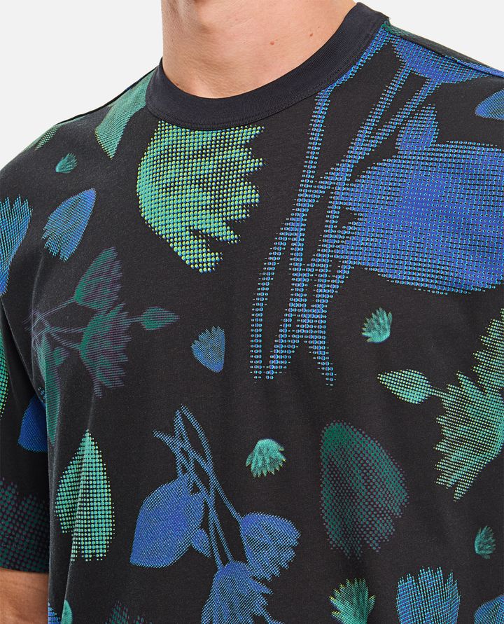 PS Paul Smith - BLACK HALF TONE FLORAL T-SHIRT WITH PIXELATED FLOWER PRINT_4