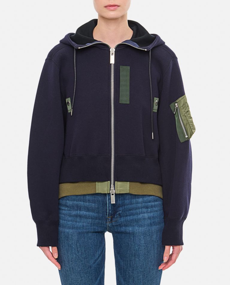 SACAI | Sponge Sweat Nylon Insert Zip Up Hoodie | GREY | Men