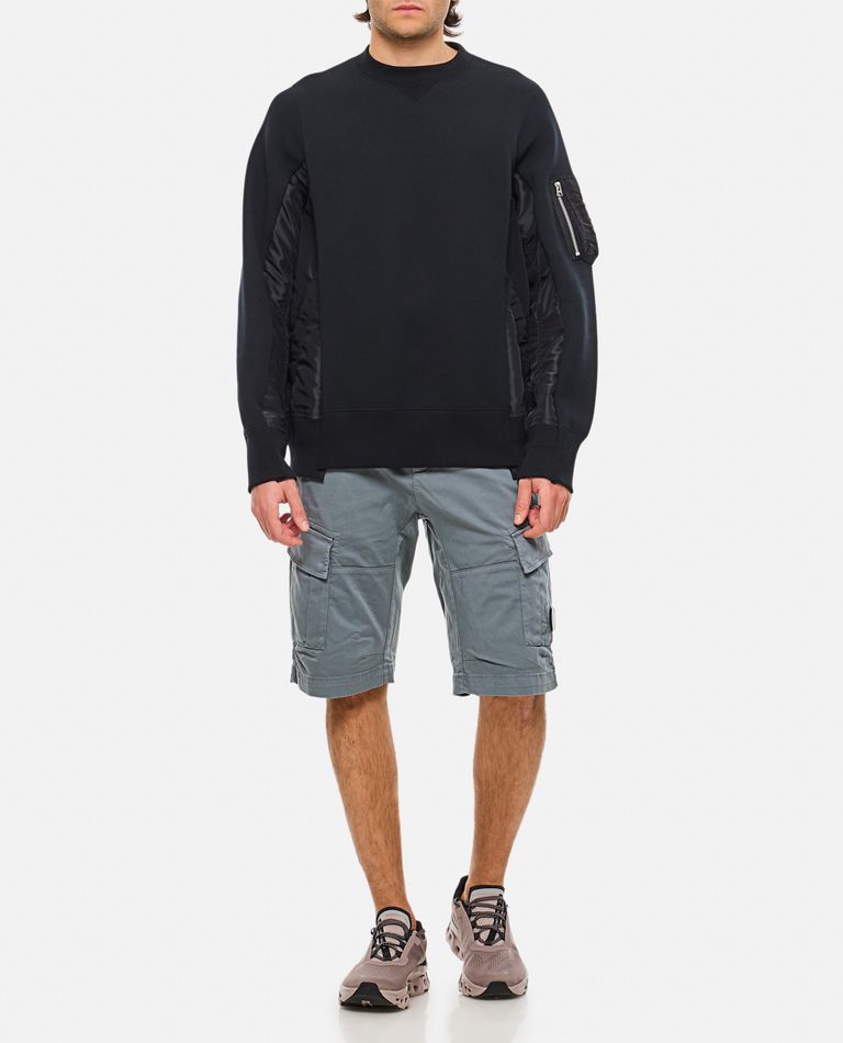 Black Sponge Sweat x Nylon Twill Pullover Sweatshirt by