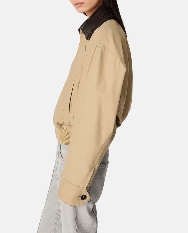 BOTTEGA VENETA BOMBER BEIGE BIKER STYLE JACKET バイカー BOMBER JACKET WITH INTRECCIO COLLAR for Women - Bottega