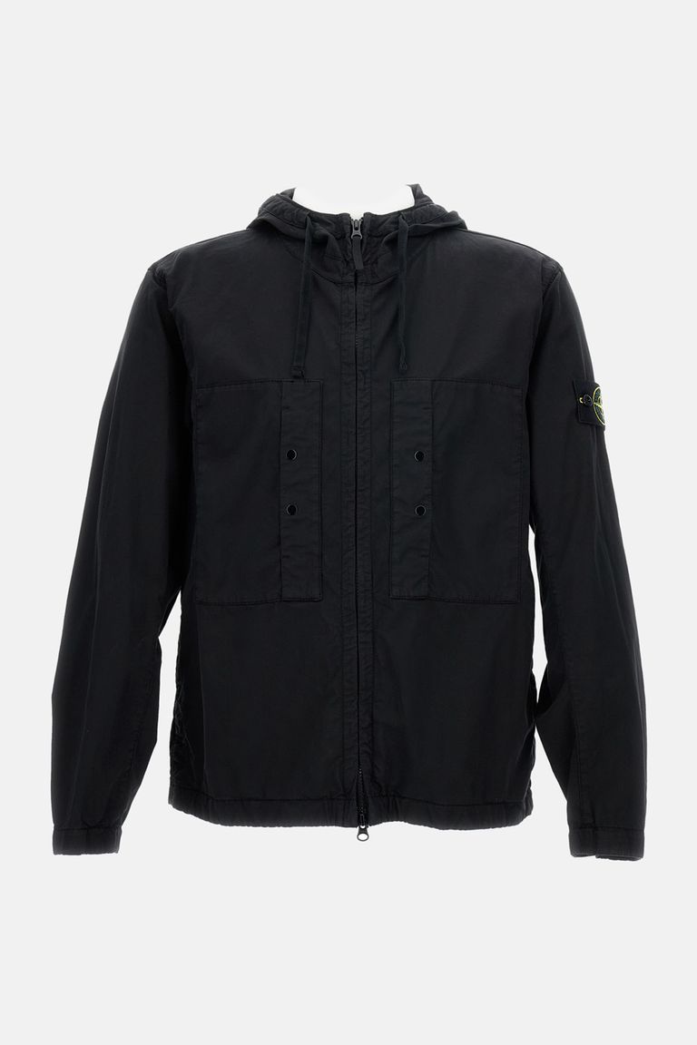 Stone Island Short Parka With Elastic Hem And Hood In Blue