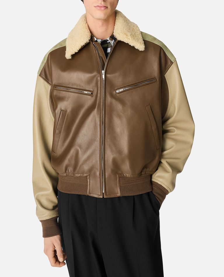 Bottega Veneta Multicolor Leather Bomber Jacket In Beige