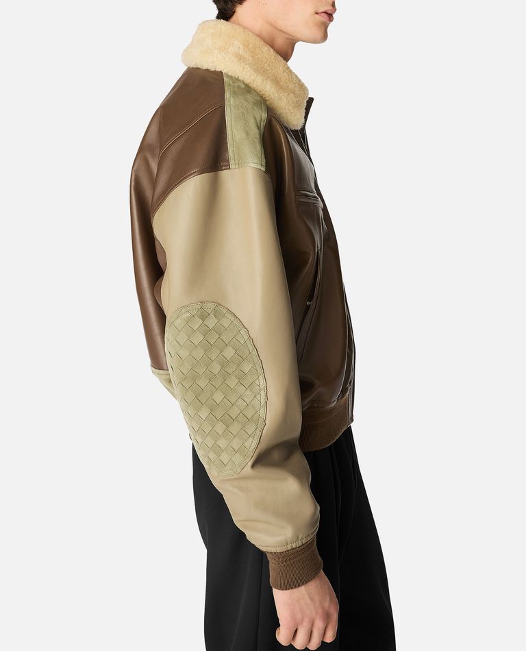 Bottega Veneta Multicolor Leather Bomber Jacket In Beige