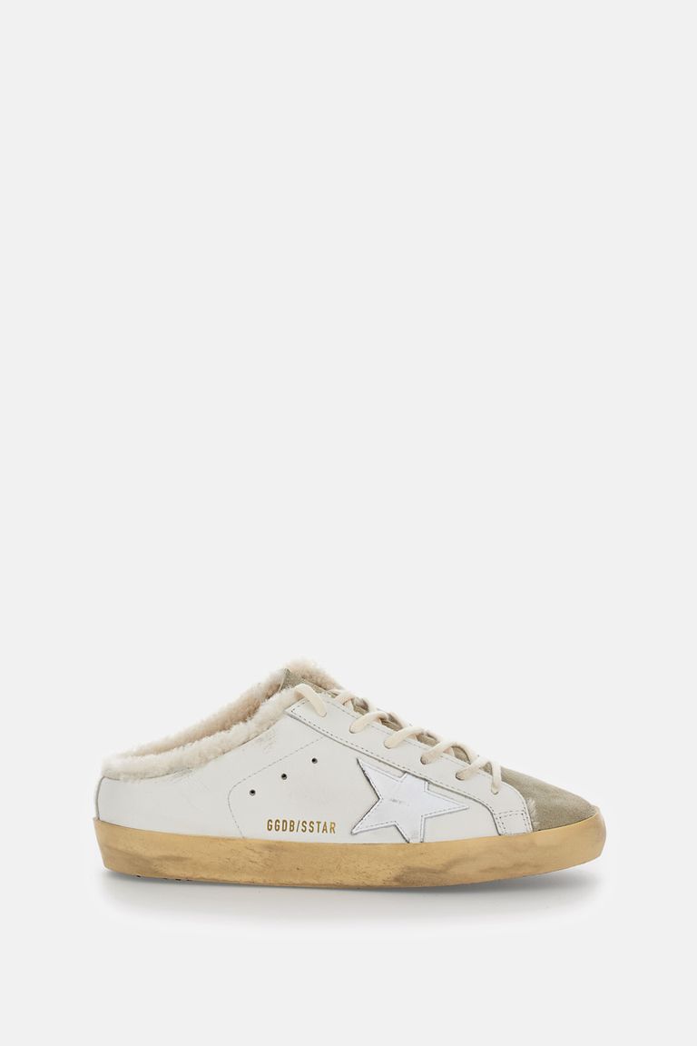Golden Goose Snakers Super Star Leather Sabot White And Taupe In White