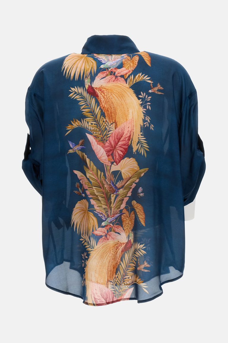 Zimmermann Womens Dark Blue Palm Floral Ascension Relaxed-fit Silk Shirt Xs In Multi