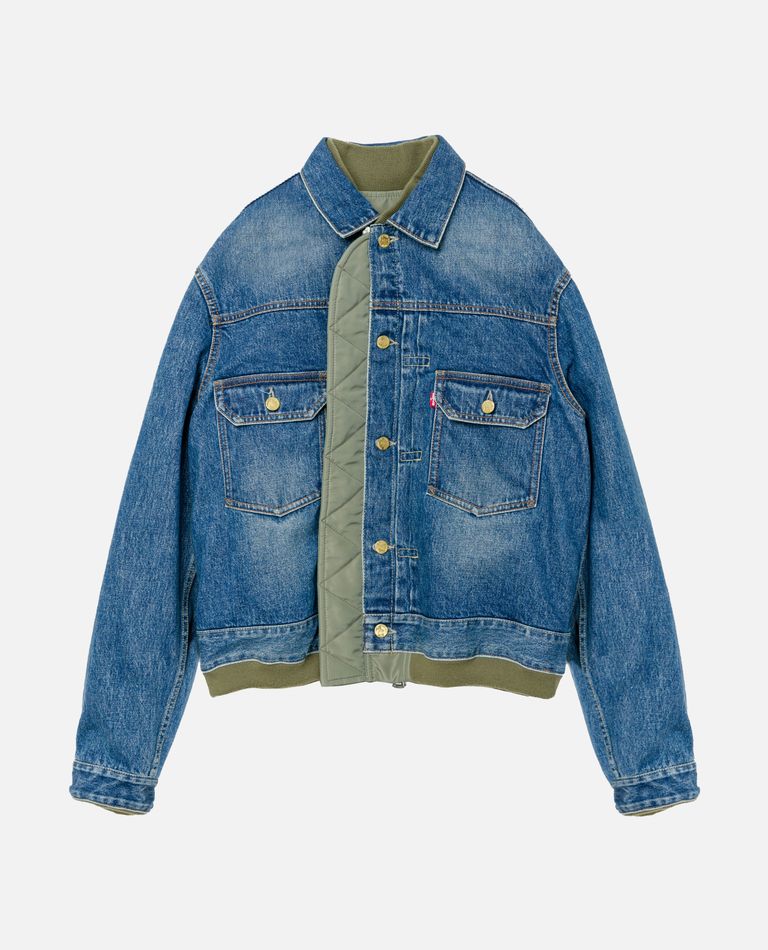 Sacai Mens Blue/khaki  X Levi's Padded Relaxed-fit Denim Jacket In Blue