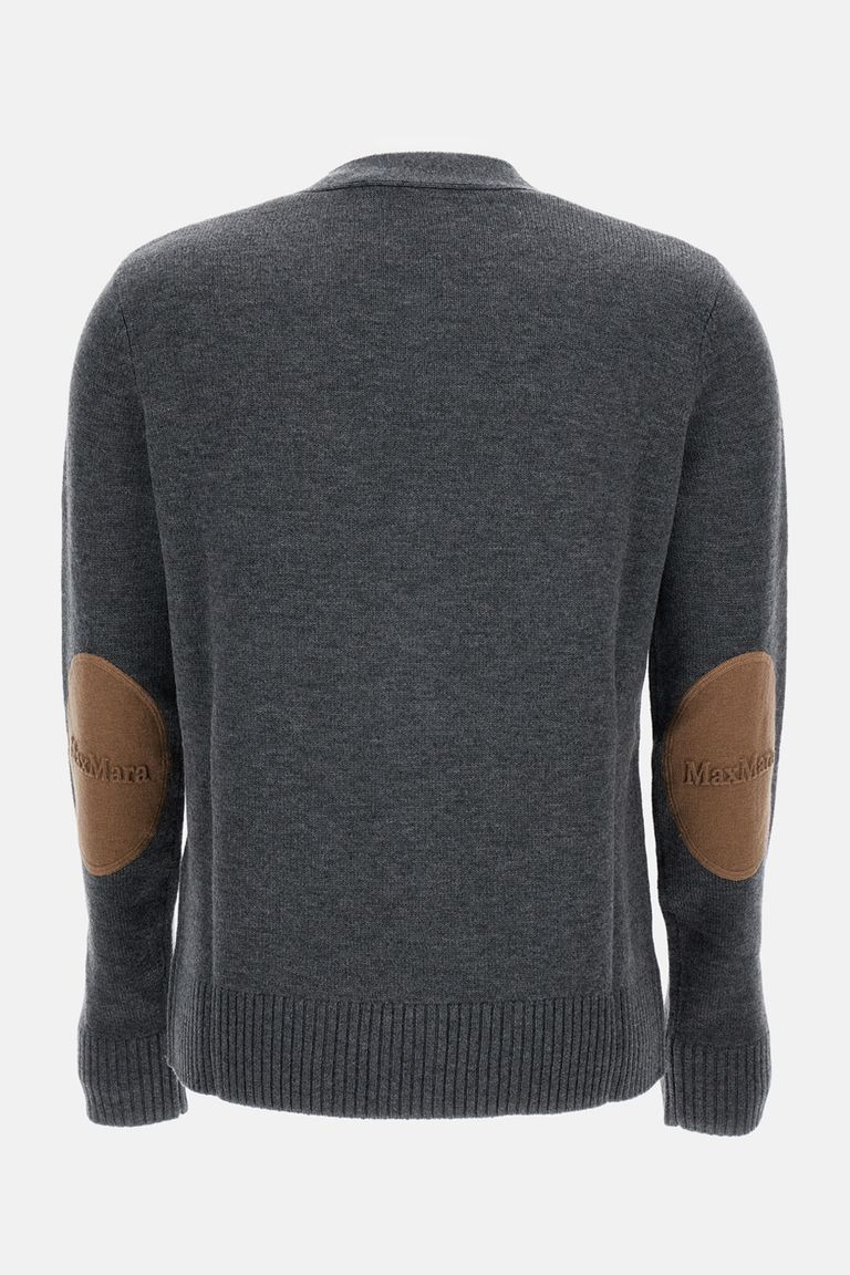 's Max Mara Apollo Wool Cardigan With Elbow Patches In Gray
